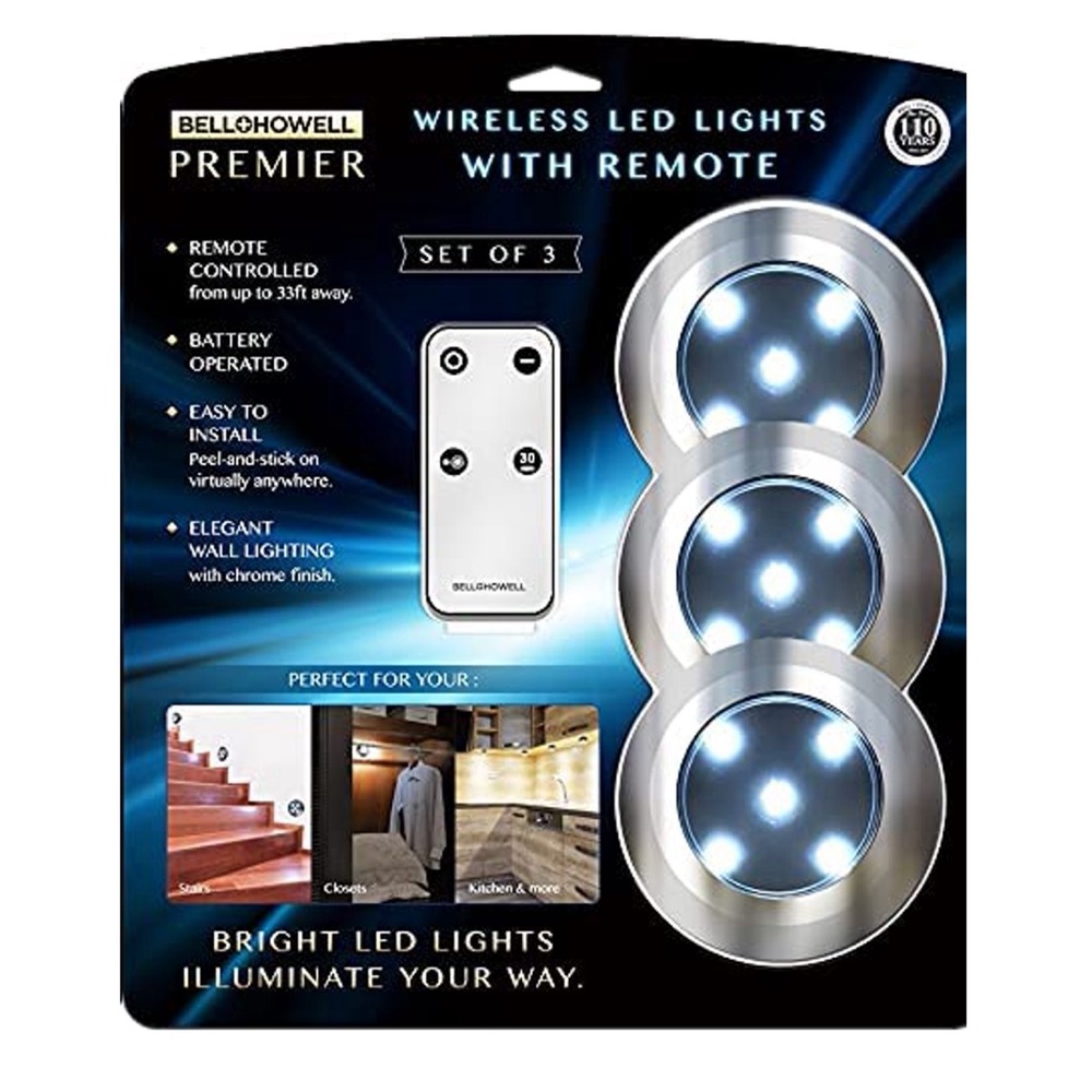BELL + HOWELL Wireless Battery Operated Remote a controlled LED Lights, Set of 3